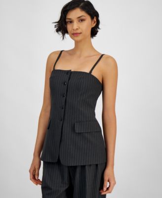HUGO - Women's Pinstriped Suiting Square-Neck Tank Top