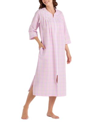 Miss Elaine - Women's 3/4-Sleeve Zip-Front Seersucker Robe