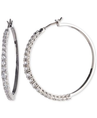 Marchesa - Silver-Tone Cubic Zirconia Pav&eacute; Medium Hoop Earrings, 1.3"