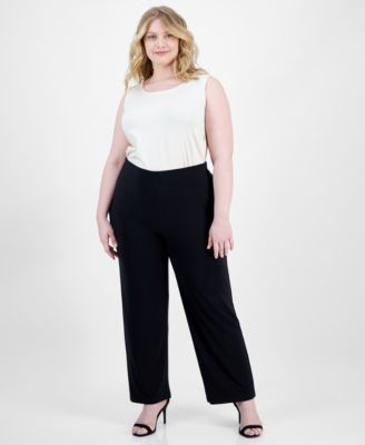 AK Anne Klein - Plus Size Solid Pull-On Wide-Leg Pants