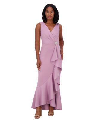 Jessica Howard - Women's Cascade-Ruffle Surplice-Neck Gown