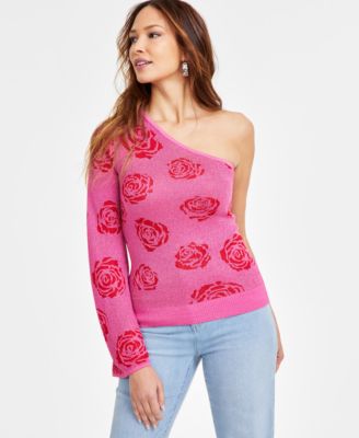 I.N.C. International Concepts - Women's One-Shoulder Rose Jacquard Sweater