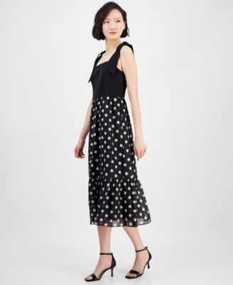 Anne Klein - Women's Polka-Dot Smocked Midi Dress