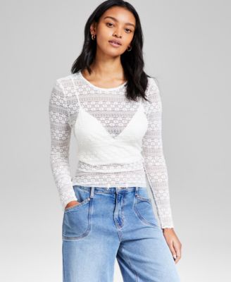 And Now This - Women's Round Neck Floral Lace Top