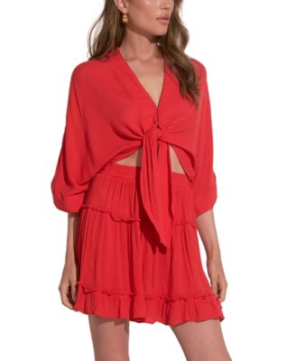 Elan - Women's Tie-Front 3/4-Sleeve V-Neck Blouse