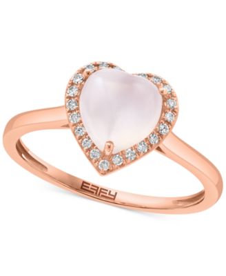 EFFY Collection - Rose Quartz (1-5/8 ct. t.w.) & Diamond (1/10 ct. t.w.) Heart Halo Ring in 14k Rose Gold