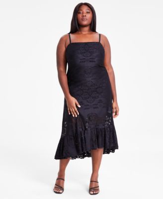Bar III - Trendy Plus Size Sleeveless Ruffle-Hem Lace Dress