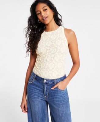 Bar III - Women's Crewneck Sleeveless Lace Bodysuit