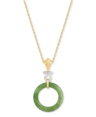 Macy's - Green Jade & Diamond Accent Pendant Necklace in 14k Gold Over Sterling Silver, 16" + 2" Extender