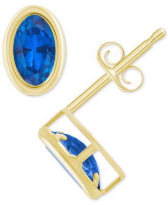 Macy's - Created Sapphire Oval Stud Earrings (1-1/2 ct. t.w.) in 10k Yellow Gold