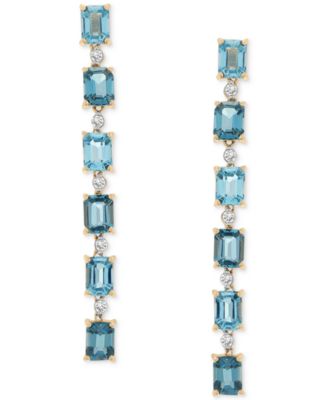Macy's - London Blue Topaz (1-1/10 ct. t.w.), Blue Topaz (7/8 ct. t.w.), & Diamond (1/8 ct. t.w.) Drop Earrings in 14k Gold