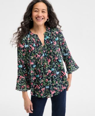 Macy's - Petite Printed Pintuck Blouse