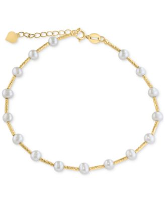 EFFY Collection - Cultured Freshwater Pearl (4mm) Textured Link Bracelet in 14k Gold