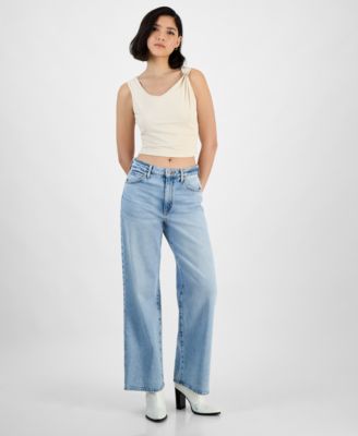 GUESS - Women's Light Wash High-Rise Wide-Leg Jeans