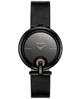 Tory Burch - Women's The Pierced Black Leather Strap Watch 36mm