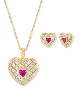 Macy's - Amethyst (3/8 ct. t.w.) & White Topaz (1/10 ct. t.w.) Heart Pendant 18" Necklace in 14k Gold-Plated Sterling Silver