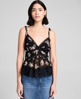 And Now This - Women's Lace-Trim Floral Print Sleeveless Top, Exclusively at Macy's