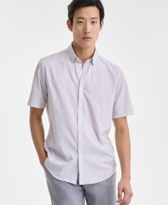 Alfani - Men's Short Sleeve Diamond Print Button-Front Performance Shirt