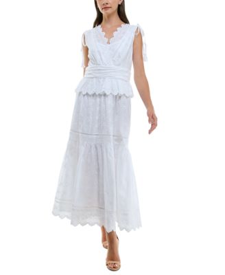 Taylor - Women's Cotton Eyelet-Embroidered Tiered Dress