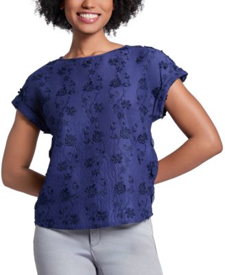 Jones New York - Women's Floral-Eyelet Crewneck Top