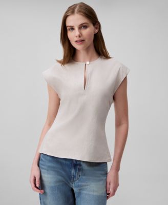 Calvin Klein - Women's Linen Blend Cap-Sleeve Keyhole Top
