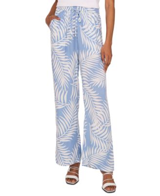 Vince Camuto - Women's Palm-Print Mid-Rise Drawstring Pants