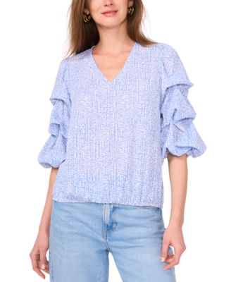Vince Camuto - Women's V-Neck Gathered-Sleeve Top