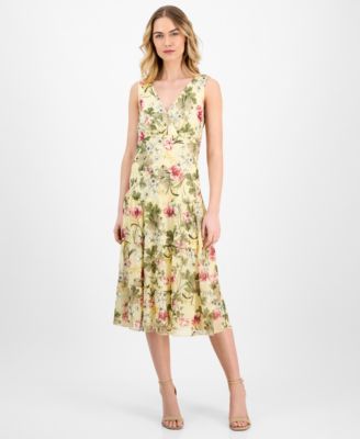 Connected - Women's Floral Print Tiered Sleeveless Midi Dress