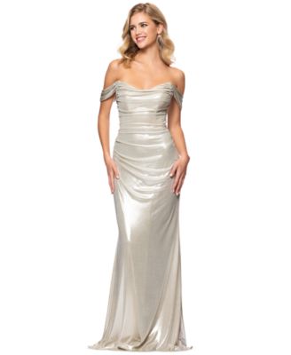 Betsy & Adam - Women's Glitter Knit Off-The-Shoulder Gown