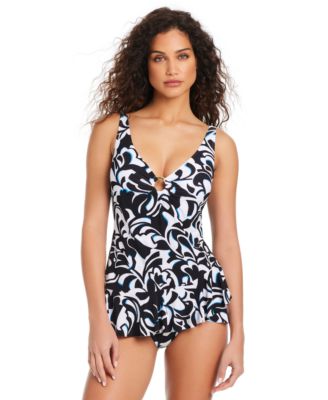 Beyond Control - Women's Opposites Attract Ruffled Swimdress
