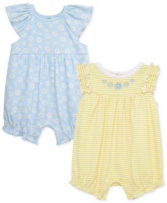 Little Me - Baby Girls Daisies Rompers, Pack of 2