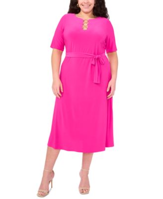 MSK - Plus Size Tie-Waist Hardware A-Line Dress