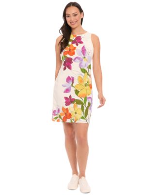 London Times - Petite Placed-Floral Shift Mini Dress
