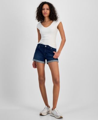7 For All Mankind - Women's Mid-Rise Cuffed Denim Shorts