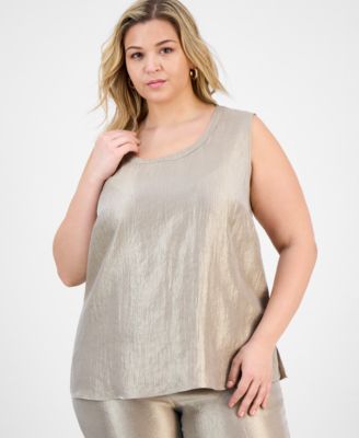 Kasper - Plus Size Metallic Crinkled Sleeveless Top