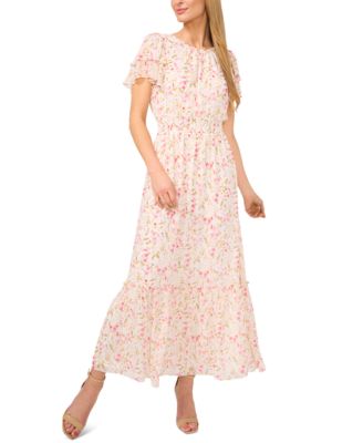 CeCe - Women's Floral Flutter-Sleeve Maxi Dress