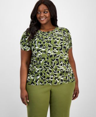 AK Anne Klein - Plus Size Printed Tulip-Sleeve Blouse