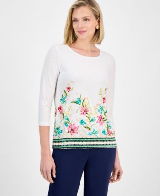 JM Collection - Women's Windswept Jacquard 3/4-Sleeve Top