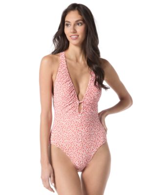 Vince Camuto - Women's Leopard-Print Plunge One-Piece Swimsuit