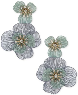 lonna & lilly - Gold-Tone Multi Layered Flower Double Drop Earrings