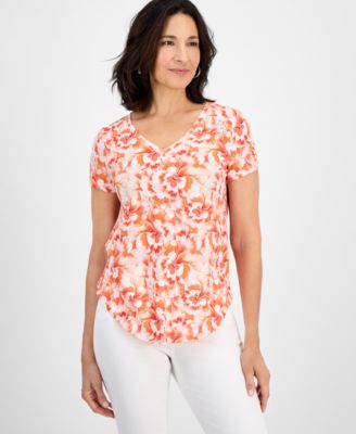 Style & Co - Petite Blurred Floral Perfect V-Neck Tee