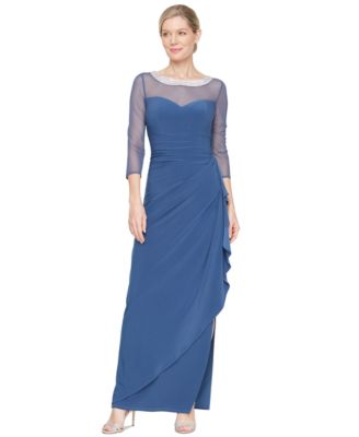 Alex Evenings - Women's Embellished-Neck Side-Ruched Illusion Dress