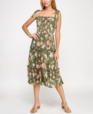 Trixxi - Juniors' Tie-Shoulder Floral-Print Midi Dress