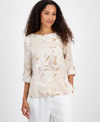 Charter Club - Women's Printed 100% Linen Top, Exclusively at Macy's