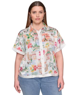 KARL LAGERFELD PARIS - Plus Size Paris Printed Camp Shirt