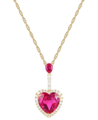Macy's - Lab Grown Ruby (3-3/8 ct. t.w.) & Lab Grown White Sapphire (1/3 ct. t.w.) Heart Pendant Necklace in 14k Gold Over Sterling Silver, 18"