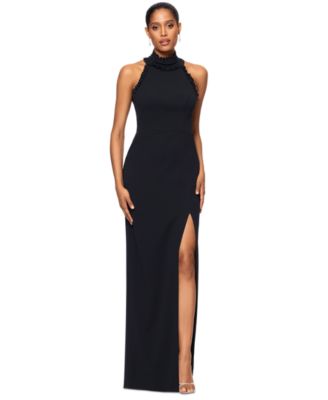 XSCAPE - Petite Ruffled Halter Mock Neck Cutout-Back Gown