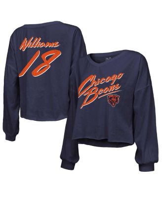 Majestic - Women's Caleb Williams Navy Chicago Bears Name Number Off-Shoulder Script Cropped Long Sleeve V-Neck T-Shirt