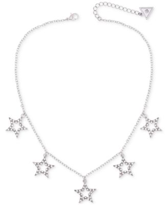 GUESS - Silver-Tone Pav&eacute; Star Charm Statement Necklace, 16" + 2" extender