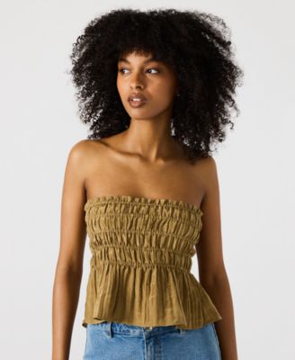 Steve Madden - Women's Cambria Strapless Smocked Peplum Top